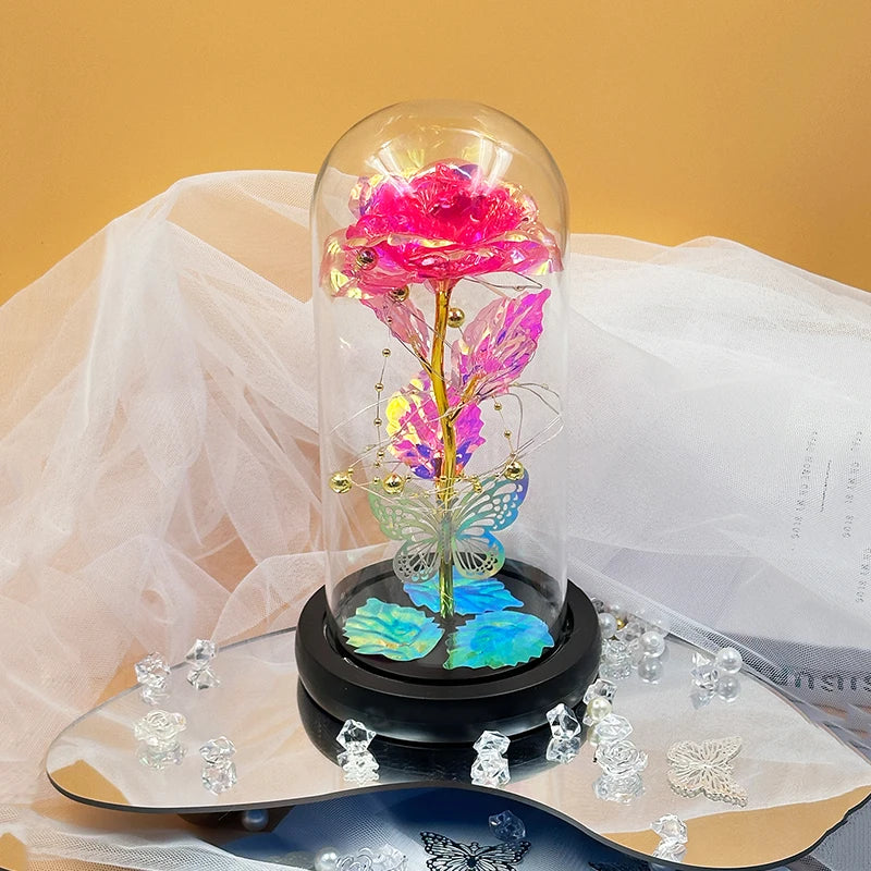 Romantic LED Rose Butterfly Lamp in Glass Dome - Perfect Home Decor and Gift for Weddings, Birthdays, Valentine's Day, and Mothe