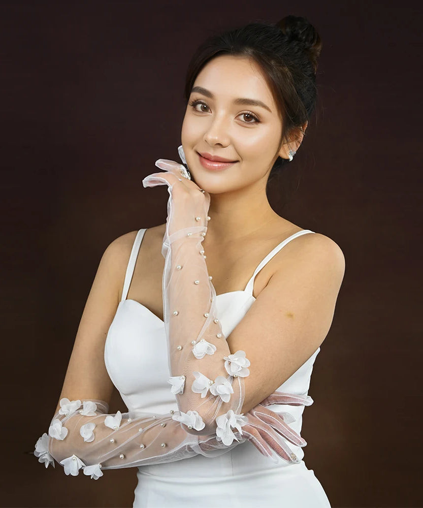 1 Pair Wedding Bride Gloves Pearls Beaded Elbow Covers Arms Sleeves Long Elegant Women Bachelorette Party Accessories  VPM09