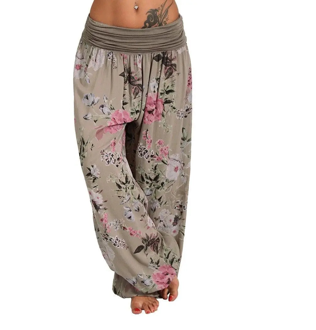 European and American women's clothing long style harem pants digital print long style wide leg pants casual pants plus size