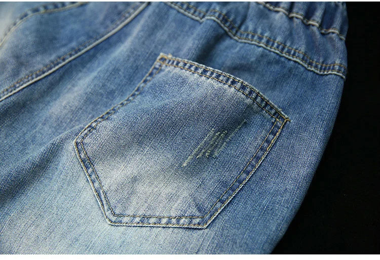 AmaxluluE Summer Fashion Ladies Elastic Elegant Jeans Womens Casual Floral Embroidery Denim Trousers Females Loose Harem Pants