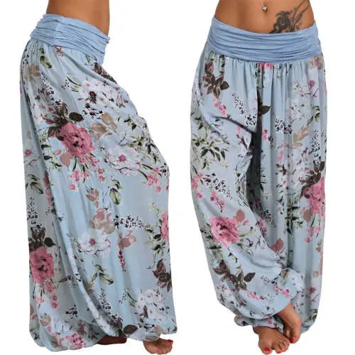 European and American women's clothing long style harem pants digital print long style wide leg pants casual pants plus size