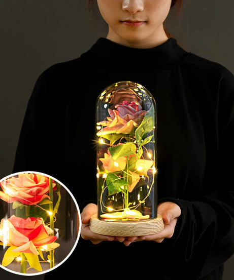 Mothers Day Gifts Party Artificial Flowers LED Rose Creative Valentine's Day Gift in Glass Glass Cover Simulation Rose Flower