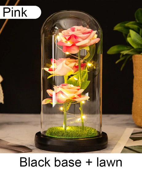 Mothers Day Gifts Party Artificial Flowers LED Rose Creative Valentine's Day Gift in Glass Glass Cover Simulation Rose Flower