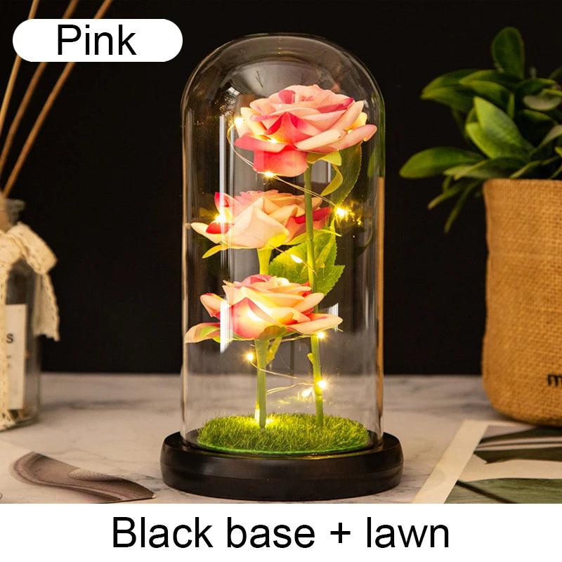 Mothers Day Gifts Party Artificial Flowers LED Rose Creative Valentine's Day Gift in Glass Glass Cover Simulation Rose Flower