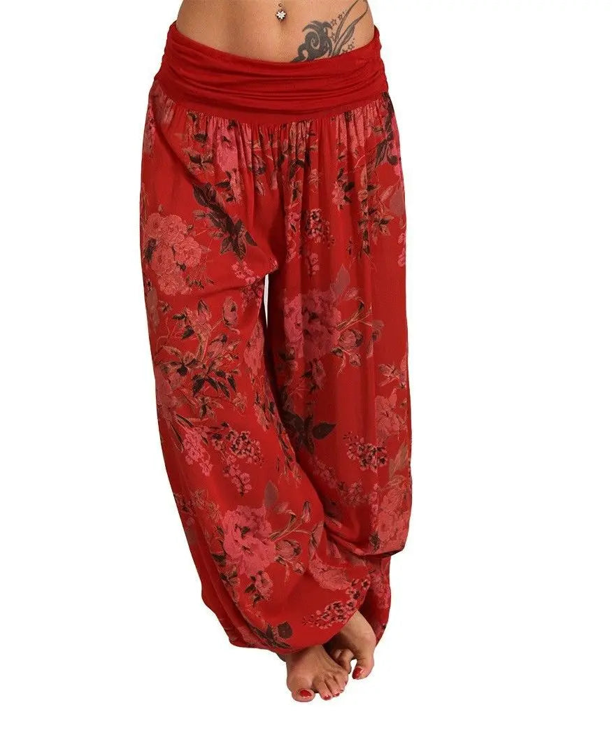 European and American women's clothing long style harem pants digital print long style wide leg pants casual pants plus size