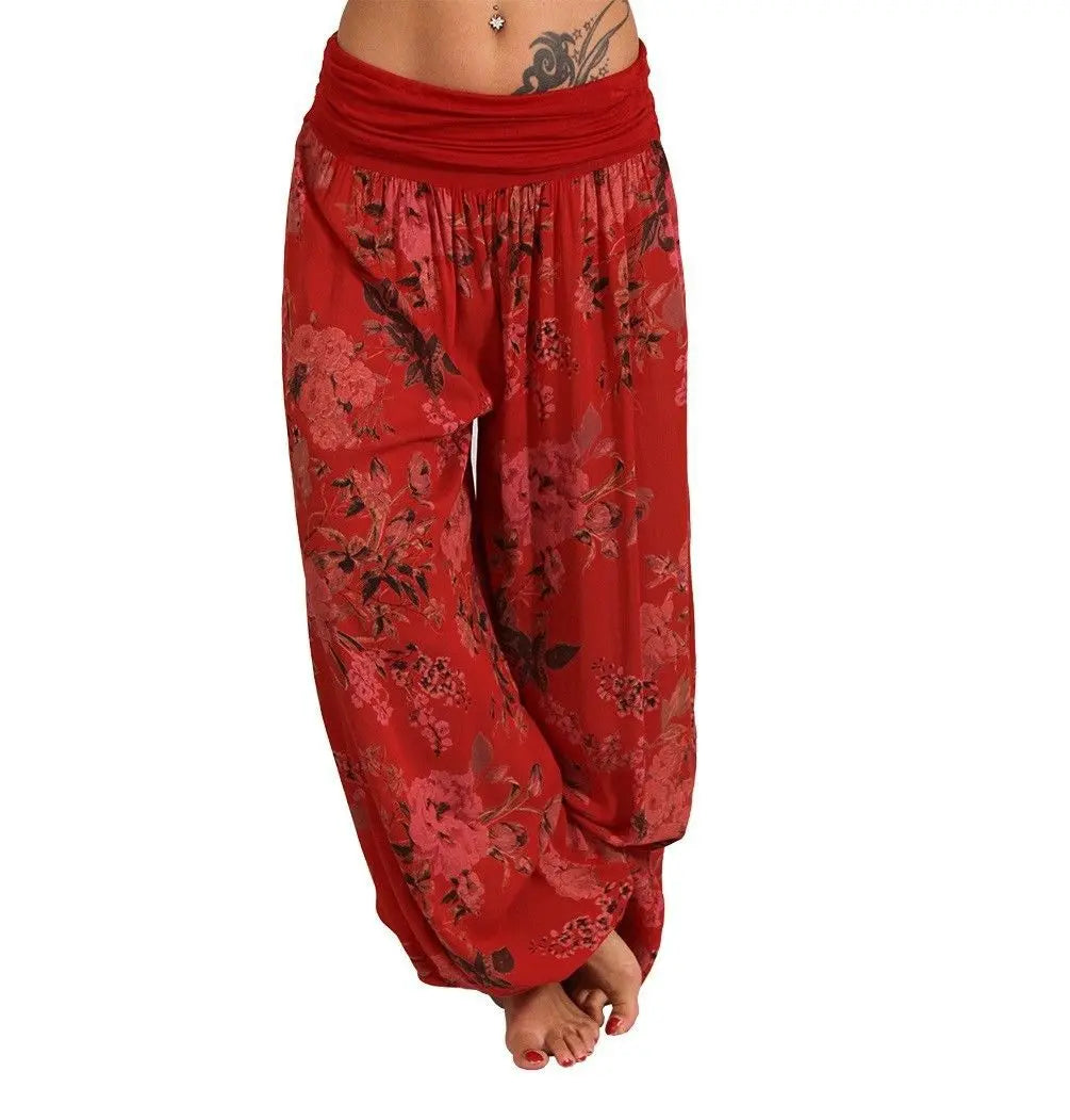 European and American women's clothing long style harem pants digital print long style wide leg pants casual pants plus size