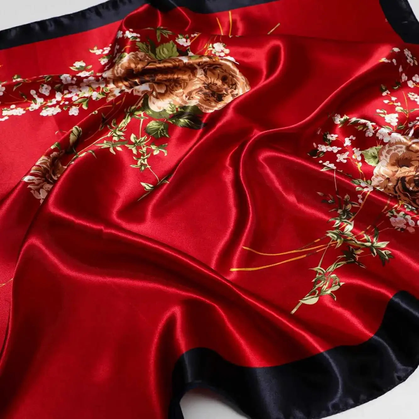 90*90cm Square Shawls and Wraps Floral Print Neck Scarf For Women Silk Satin Neck Scarfs For Ladies Bandana Head Scarves Female