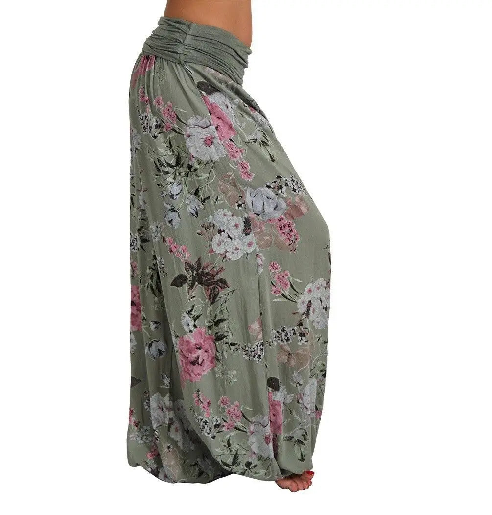 European and American women's clothing long style harem pants digital print long style wide leg pants casual pants plus size