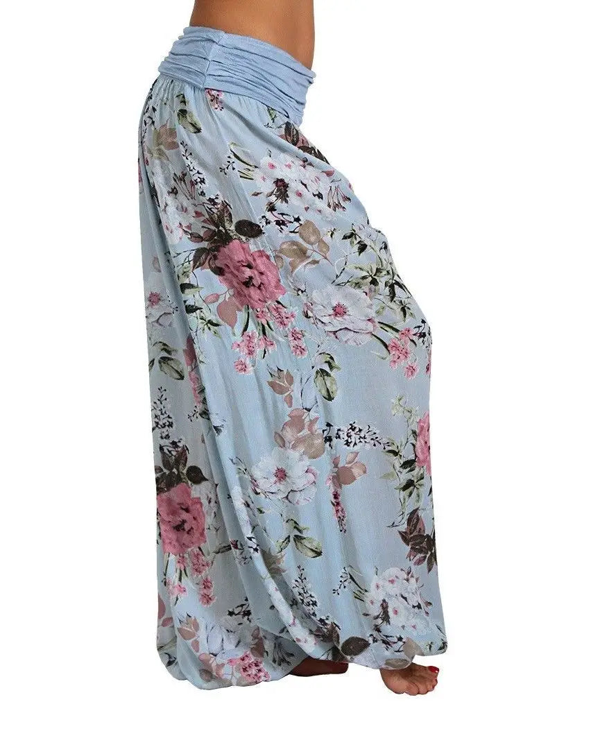 European and American women's clothing long style harem pants digital print long style wide leg pants casual pants plus size