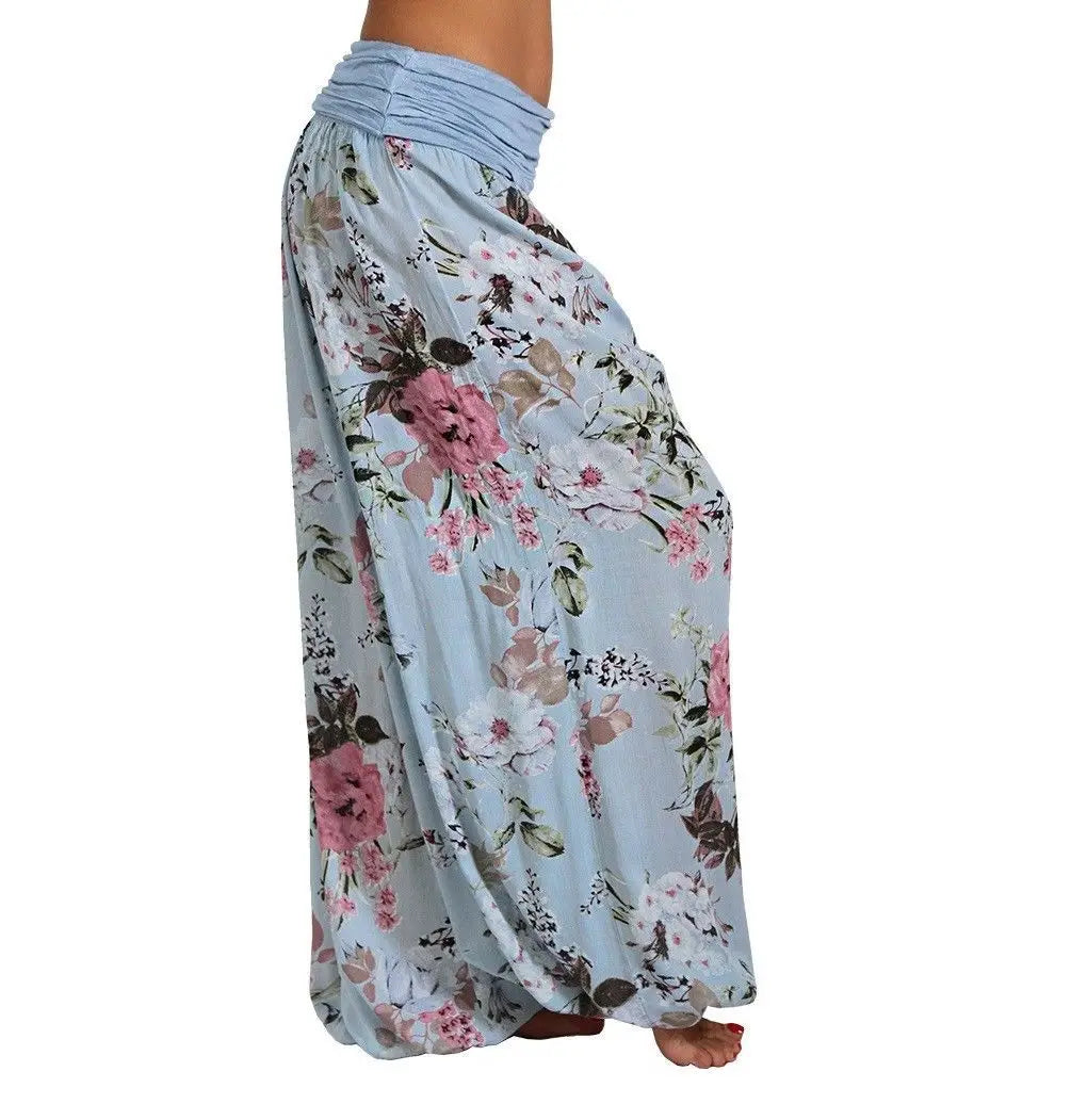 European and American women's clothing long style harem pants digital print long style wide leg pants casual pants plus size