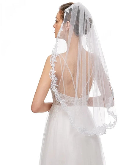 1 Layer elegant short White Ivory Lace veil for wedding bridal and Party ladies' headwear and dress up Wedding Accessories