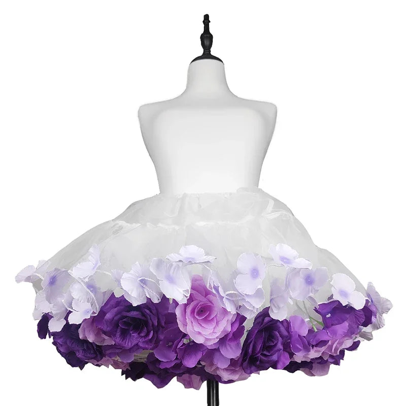Handmade Colorful Flowers Petticoat Lolita Skirt Support Harvest Kawaii Short Dress Halloween Accessories Cute Girl Korea Japan