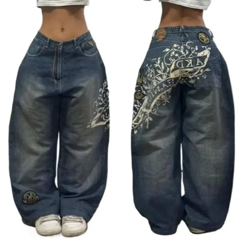 Streetwear New Fashion Oversized Print Baggy Jeans Y2K Harajuku Hip-hop Vintage Popular Goth High Waist Wide-leg Pants Trousers
