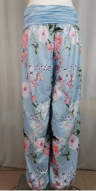 European and American women's clothing long style harem pants digital print long style wide leg pants casual pants plus size