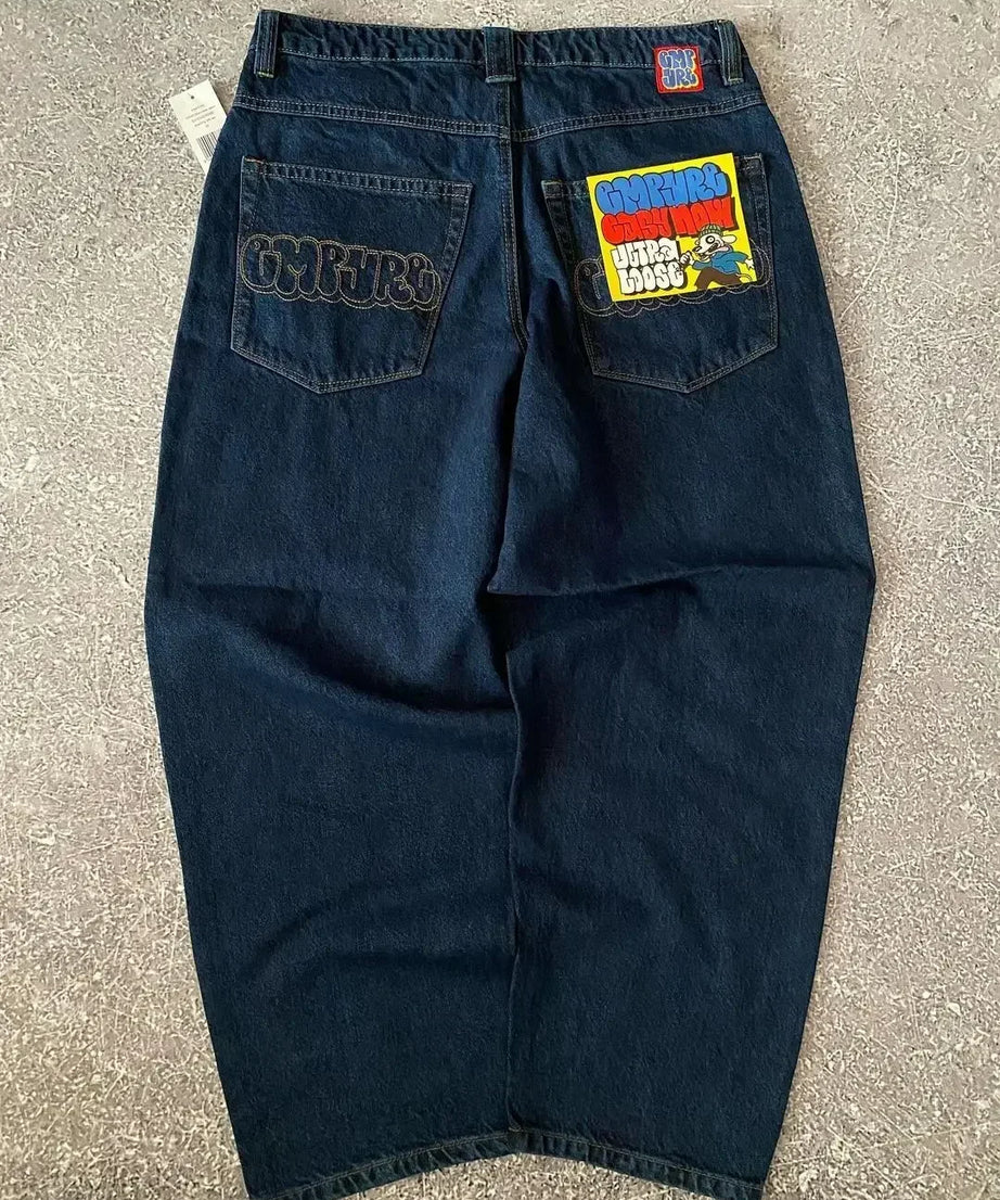 Y2K 2000s Cherry Blossom Pocket Embroidery Fashion Hip Hop Loose Men And Women Clothing Retro Casual Wide Leg Streetwear