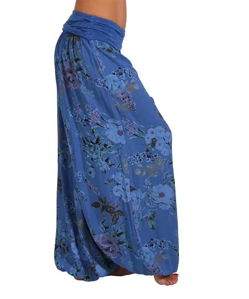 European and American women's clothing long style harem pants digital print long style wide leg pants casual pants plus size