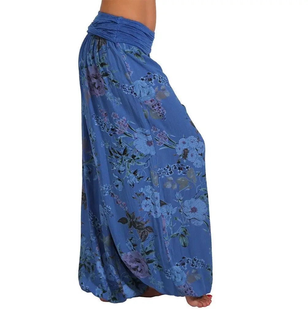 European and American women's clothing long style harem pants digital print long style wide leg pants casual pants plus size