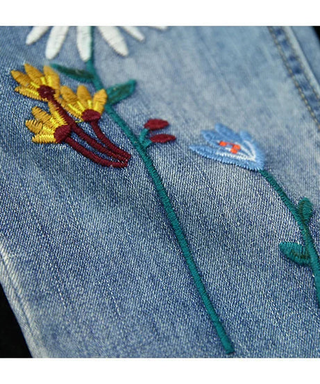 AmaxluluE Summer Fashion Ladies Elastic Elegant Jeans Womens Casual Floral Embroidery Denim Trousers Females Loose Harem Pants