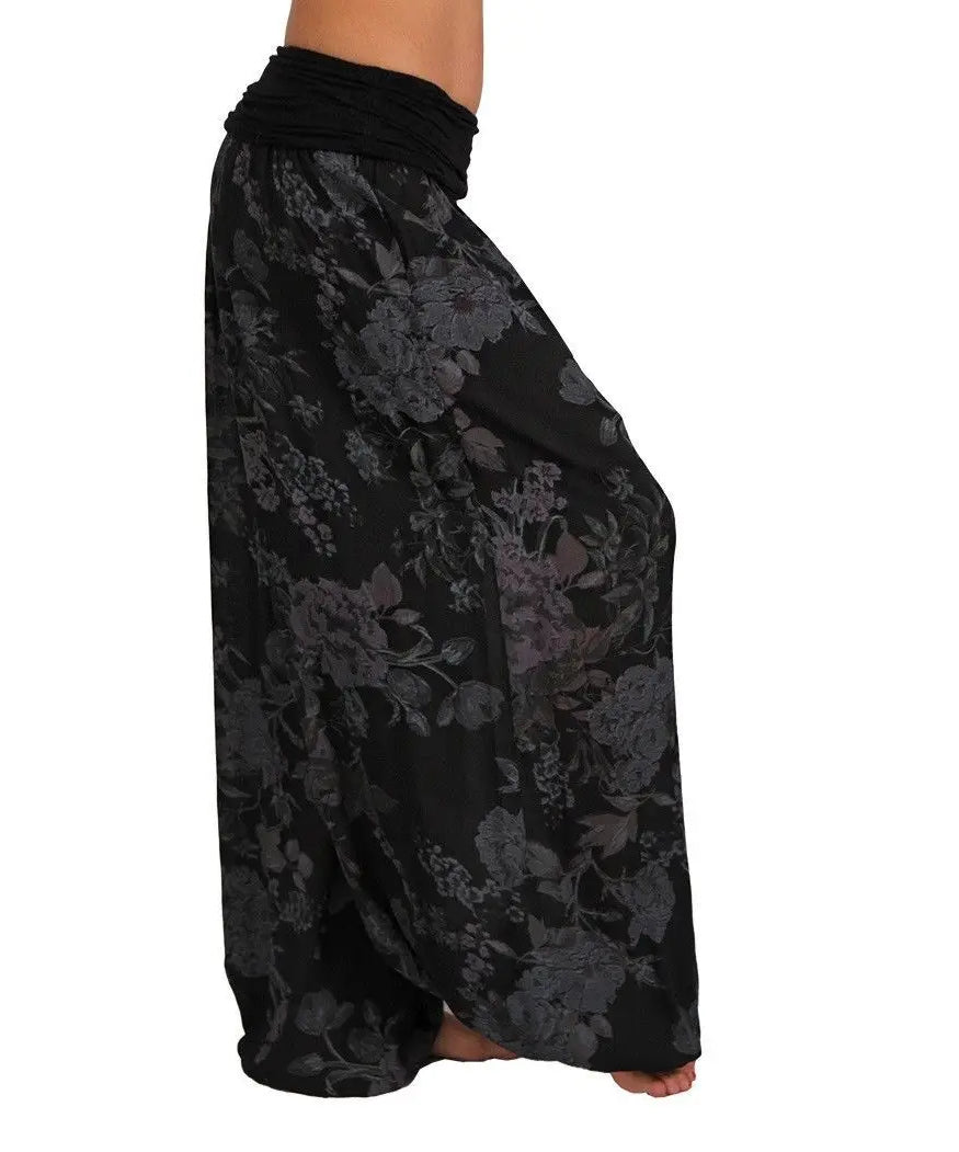 European and American women's clothing long style harem pants digital print long style wide leg pants casual pants plus size