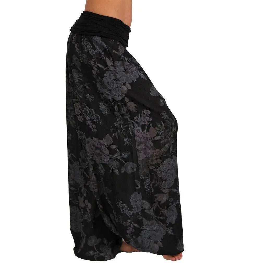 European and American women's clothing long style harem pants digital print long style wide leg pants casual pants plus size
