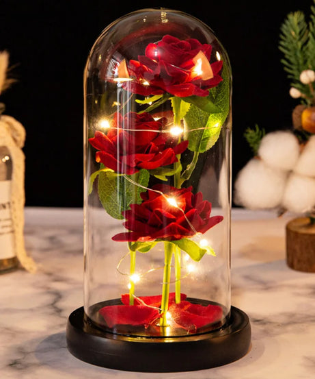 Rose Glass Cover Rose in Glass Dome Light Up Gifts for Women Valentines Ornament Glass Dome Rose Ornament The Preserve Flannel
