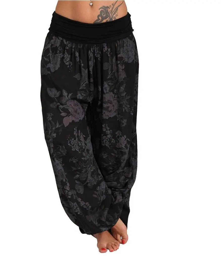 European and American women's clothing long style harem pants digital print long style wide leg pants casual pants plus size