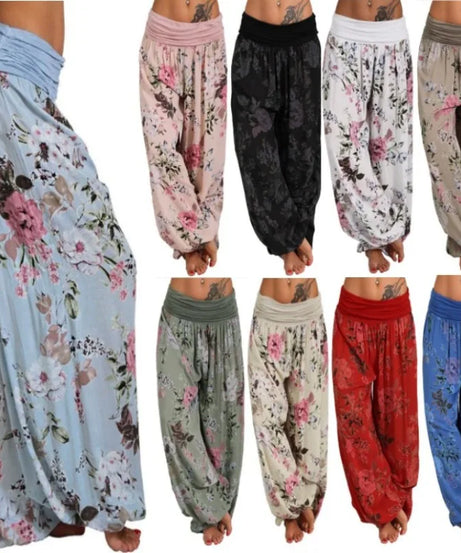 European and American women's clothing long style harem pants digital print long style wide leg pants casual pants plus size