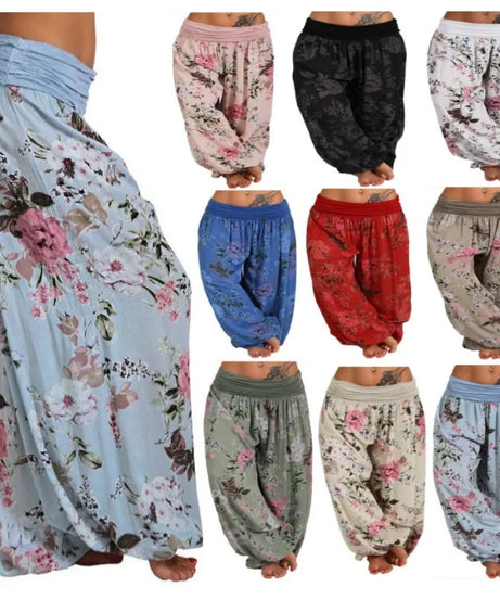 European and American women's clothing long style harem pants digital print long style wide leg pants casual pants plus size