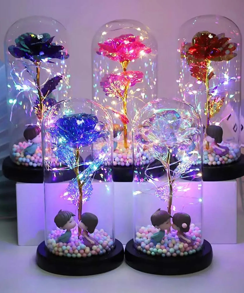 Mothers Day Rose Gifts for Mom, Galaxy Glass Rose Forever Eternal Crystal Flower Light Up Rose in Glass Dome with Butterfly Moth