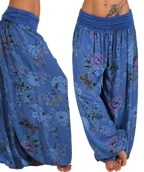 European and American women's clothing long style harem pants digital print long style wide leg pants casual pants plus size