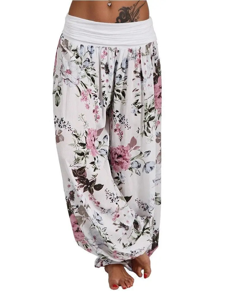 European and American women's clothing long style harem pants digital print long style wide leg pants casual pants plus size
