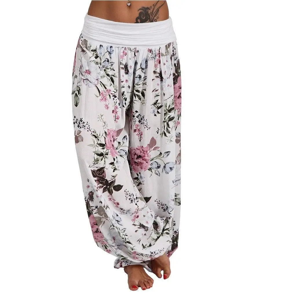 European and American women's clothing long style harem pants digital print long style wide leg pants casual pants plus size