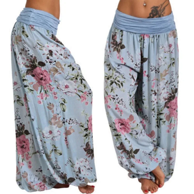 European and American women's clothing long style harem pants digital print long style wide leg pants casual pants plus size