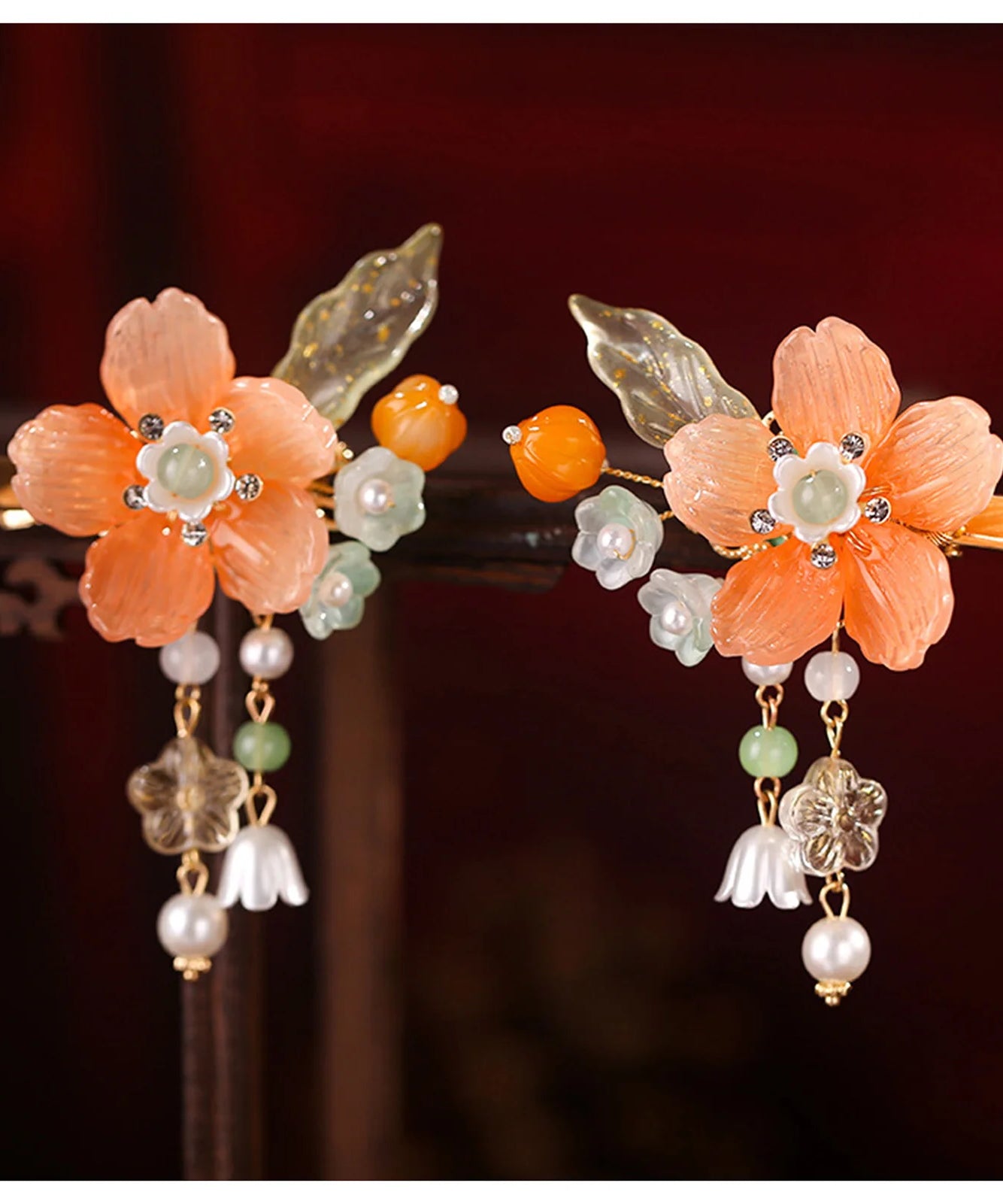 1 Pair Ancient Flowers Hair Pins Pink Resin Flower Hair Clips Crystal like Blossom Hairpins for Women Girls Hair Accessories