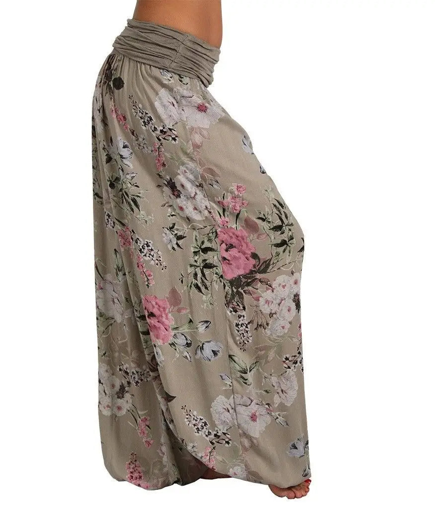 European and American women's clothing long style harem pants digital print long style wide leg pants casual pants plus size