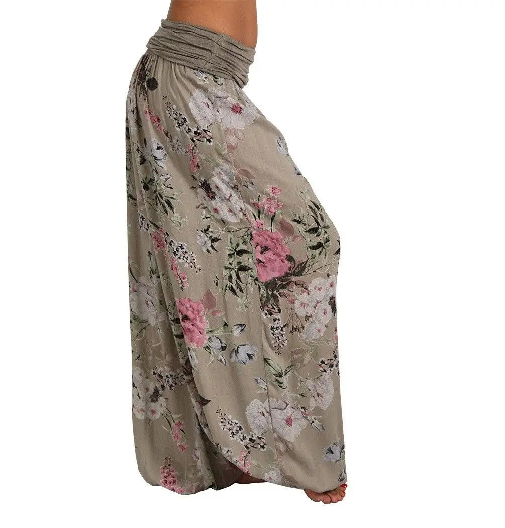 European and American women's clothing long style harem pants digital print long style wide leg pants casual pants plus size