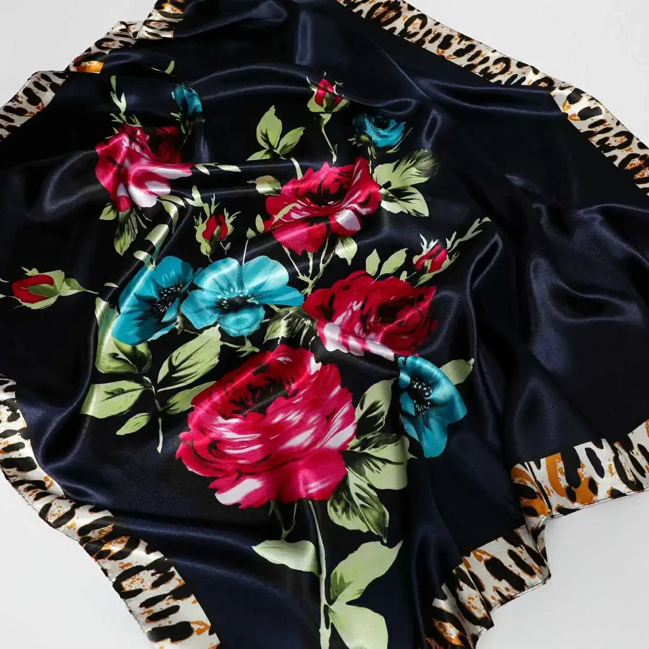 90*90cm Square Shawls and Wraps Floral Print Neck Scarf For Women Silk Satin Neck Scarfs For Ladies Bandana Head Scarves Female