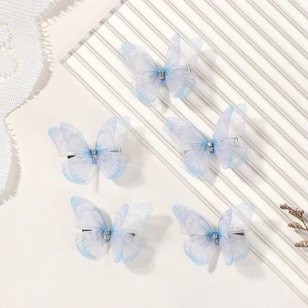 5pcs/set Cute Mesh Double-layer Simulation Butterfly Hairpins for Lovely Girls Princess Colorful Gradient Headwear Hair Clips