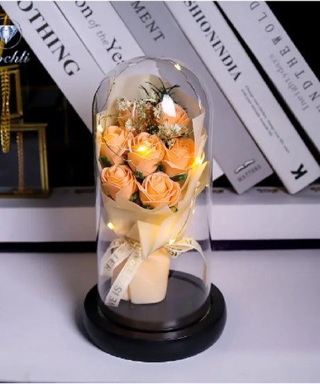 Everlasting Rose LED Glass Dome Bouquet Romantic Illuminated Ornament Perfect Valentine's Day Christmas Home Decor Romantic Gift