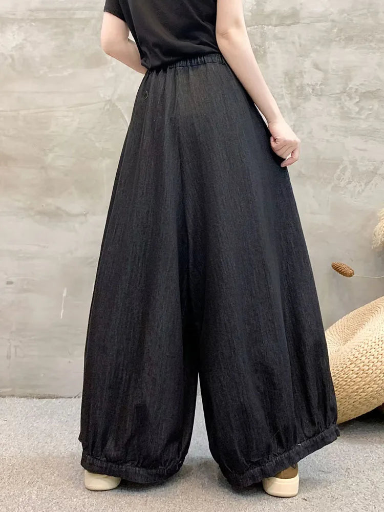 Amax luluE Summer Women Fashion Floral Jeans Oversized Denim Trousers Ladies Loose Casual Vintage Embroidery Wide Leg Pantalons