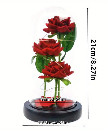 Rose Glass Cover Rose in Glass Dome Light Up Gifts for Women Valentines Ornament Glass Dome Rose Ornament The Preserve Flannel