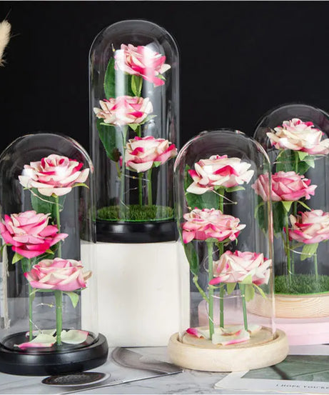 Mothers Day Gifts Party Artificial Flowers LED Rose Creative Valentine's Day Gift in Glass Glass Cover Simulation Rose Flower