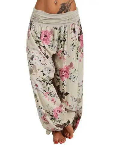 European and American women's clothing long style harem pants digital print long style wide leg pants casual pants plus size