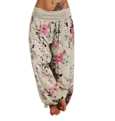 European and American women's clothing long style harem pants digital print long style wide leg pants casual pants plus size