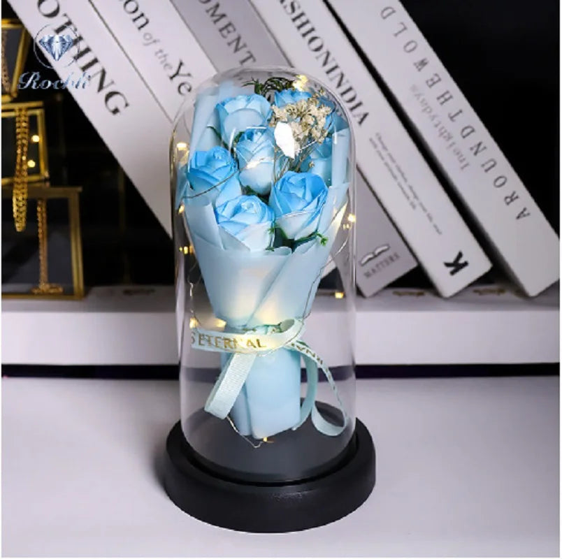 Everlasting Rose LED Glass Dome Bouquet Romantic Illuminated Ornament Perfect Valentine's Day Christmas Home Decor Romantic Gift