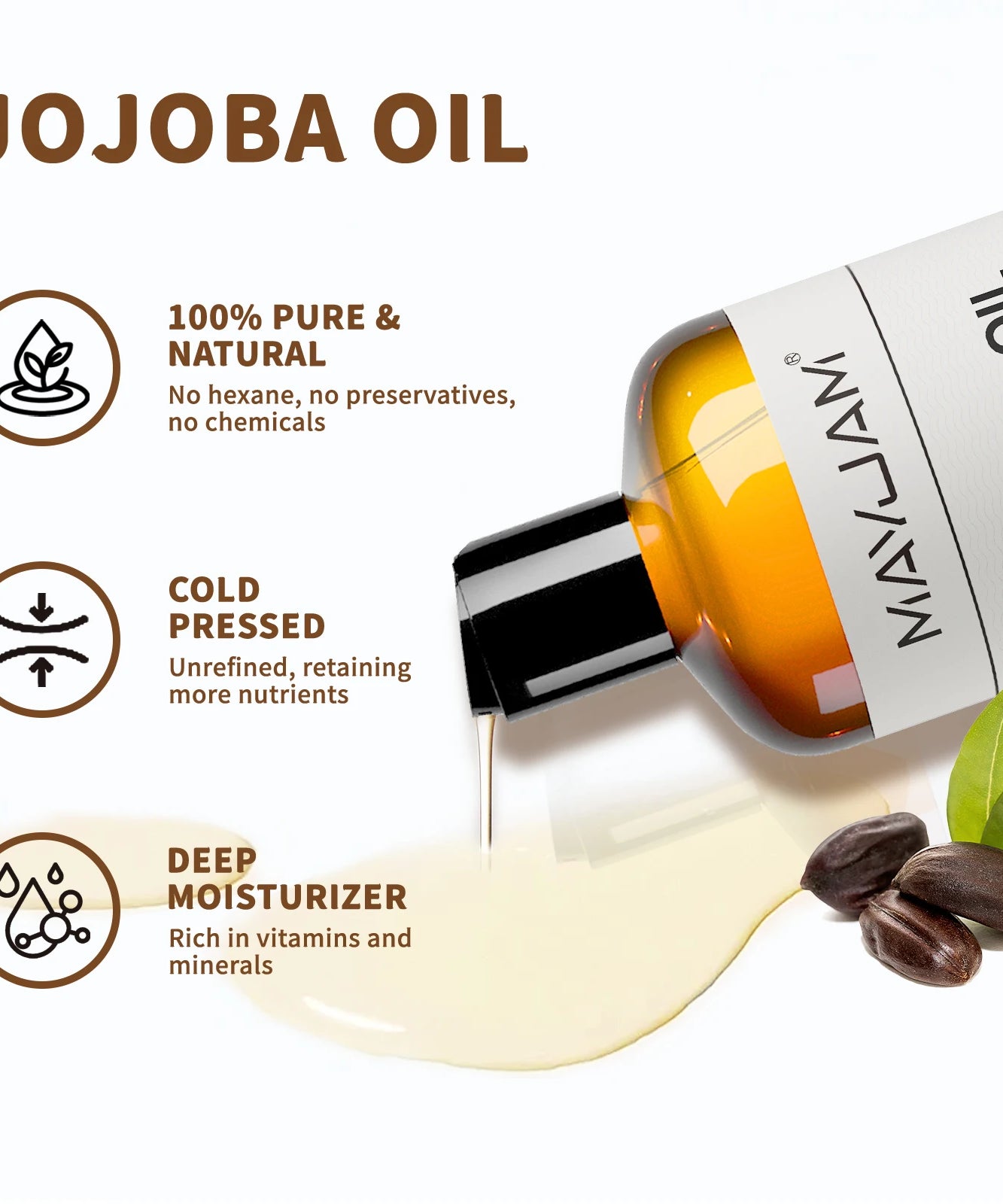 MAYJAM 473ml/16fl.oz Pure Natural Carrier Oil for Body Face Massage Castor Vegetable Glycerin Grapeseed Jojoba Coconut Oil