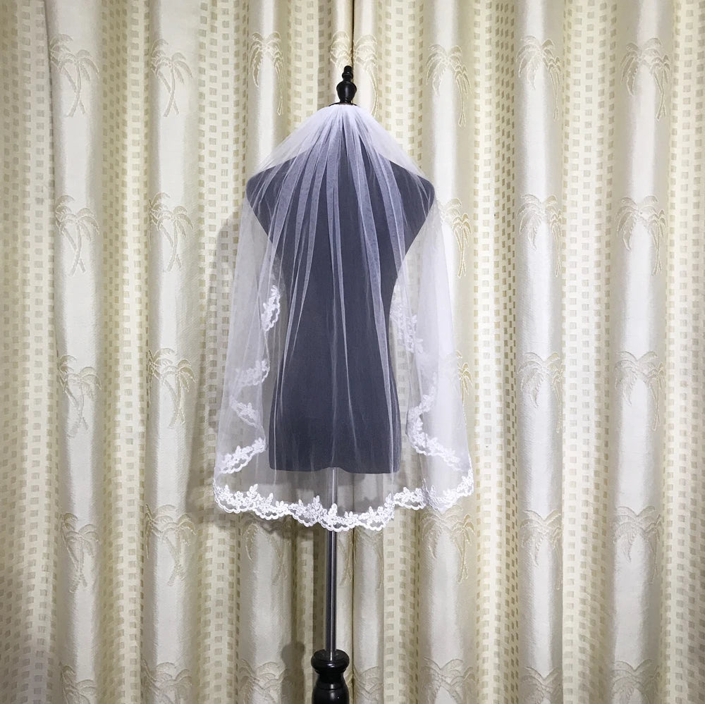 1 Layer elegant short White Ivory Lace veil for wedding bridal and Party ladies' headwear and dress up Wedding Accessories
