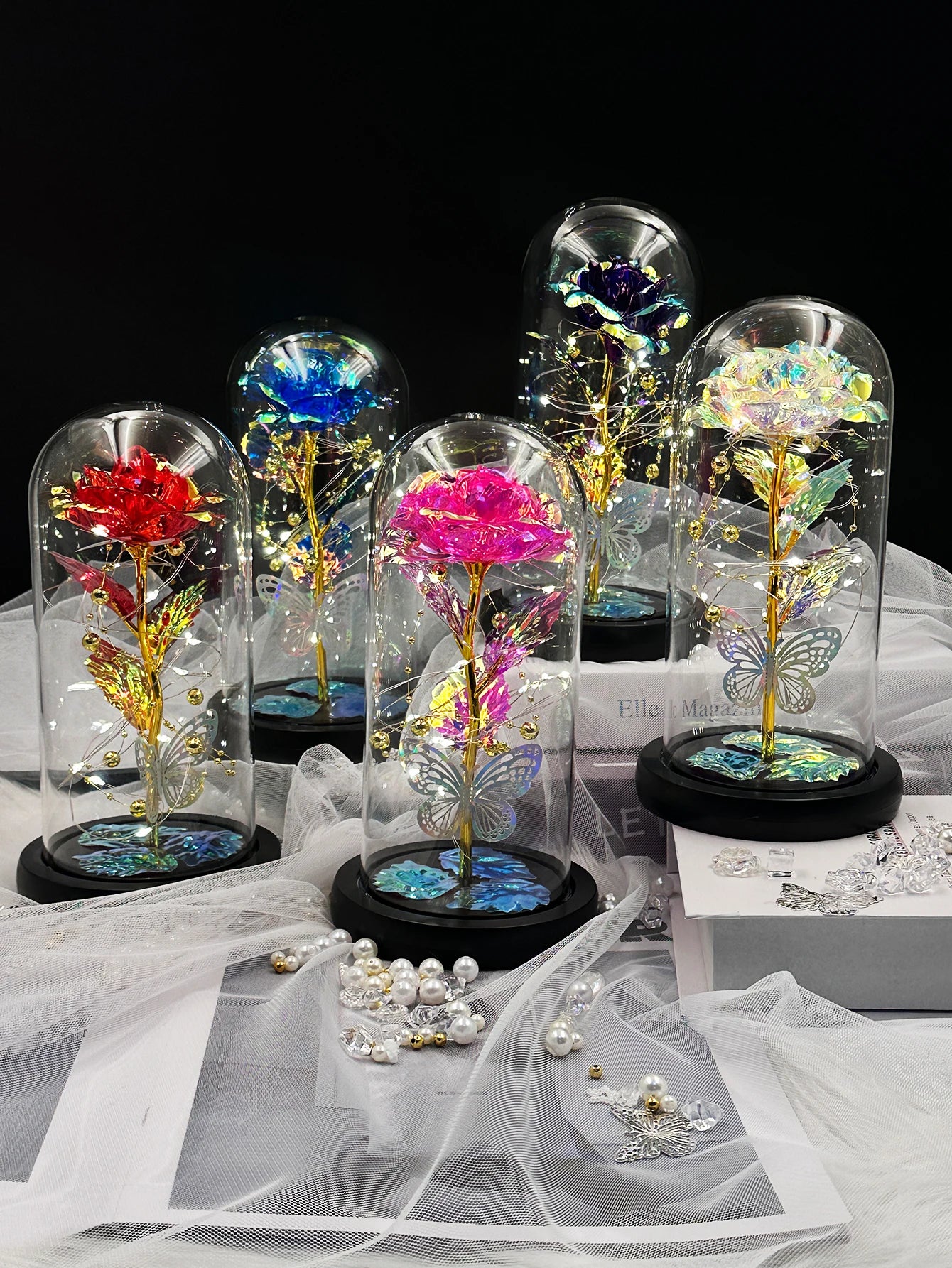 Romantic LED Rose Butterfly Lamp in Glass Dome - Perfect Home Decor and Gift for Weddings, Birthdays, Valentine's Day, and Mothe