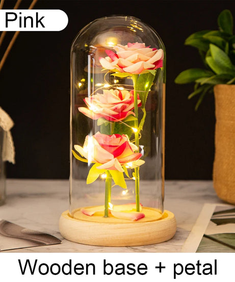 Mothers Day Gifts Party Artificial Flowers LED Rose Creative Valentine's Day Gift in Glass Glass Cover Simulation Rose Flower
