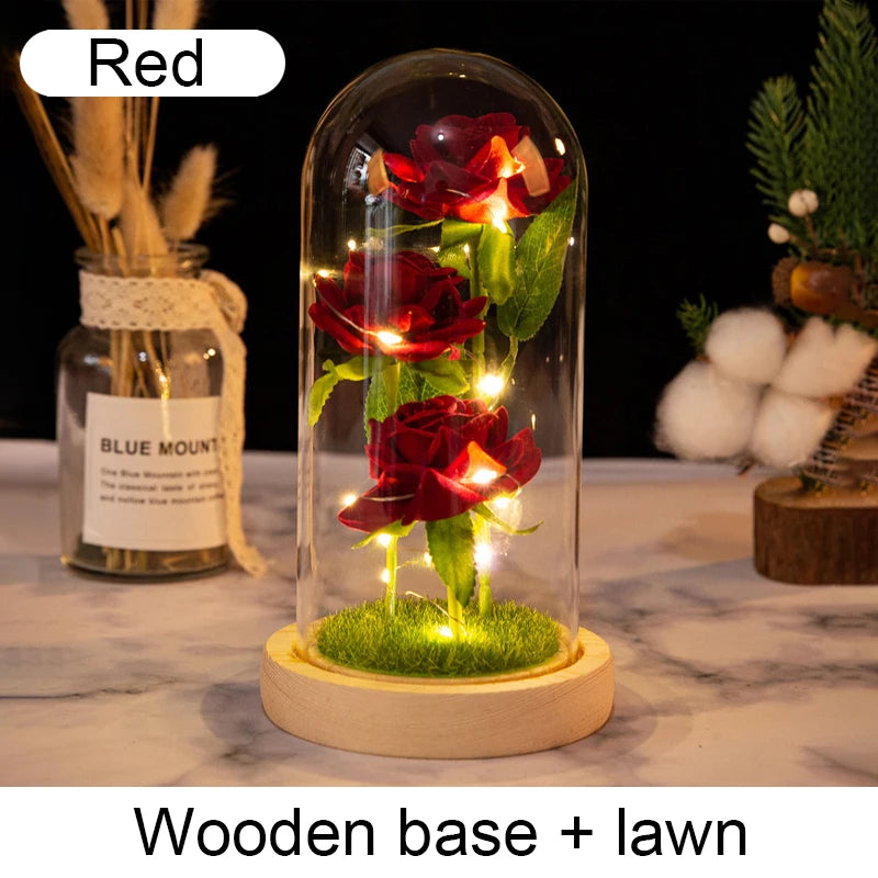 Mothers Day Gifts Party Artificial Flowers LED Rose Creative Valentine's Day Gift in Glass Glass Cover Simulation Rose Flower